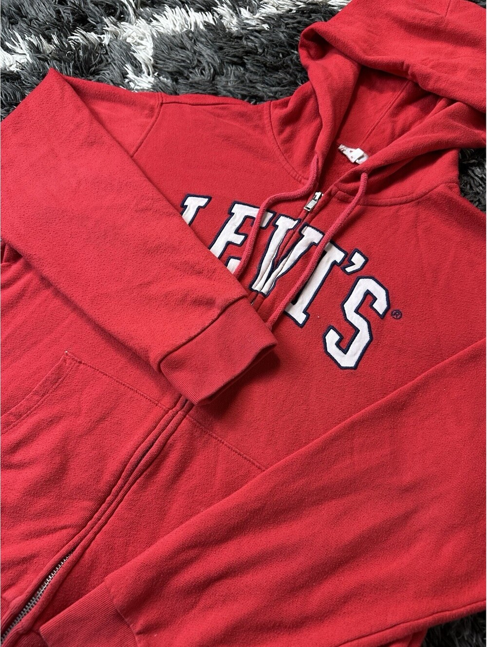 Levi’s Mens Red Full Zip Graphic Hoodie Sweatshirt Size Medium Spellout